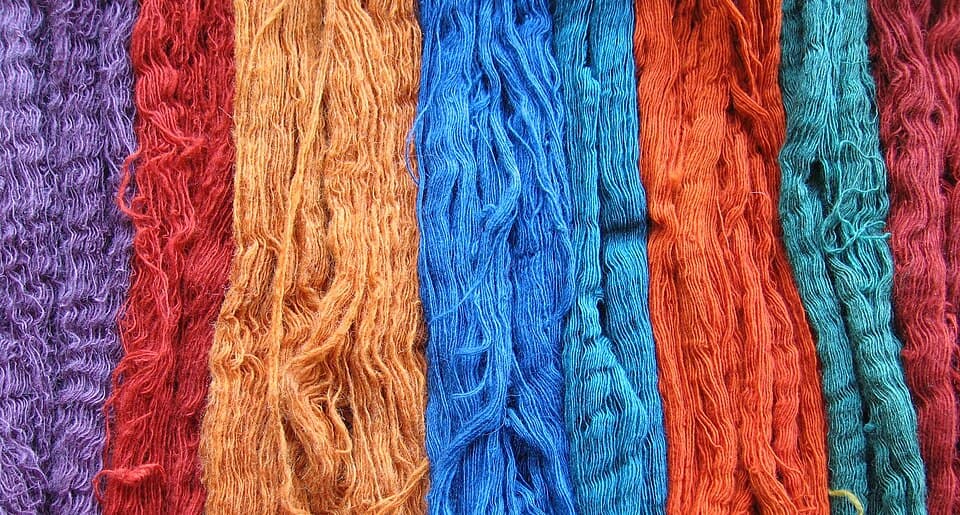 Wool dyed with natural dyes and mordants.